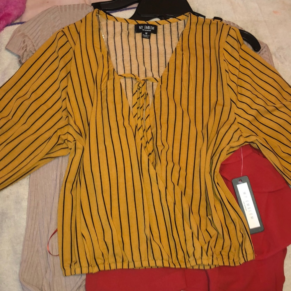Yellow and black strips shirt v neck style